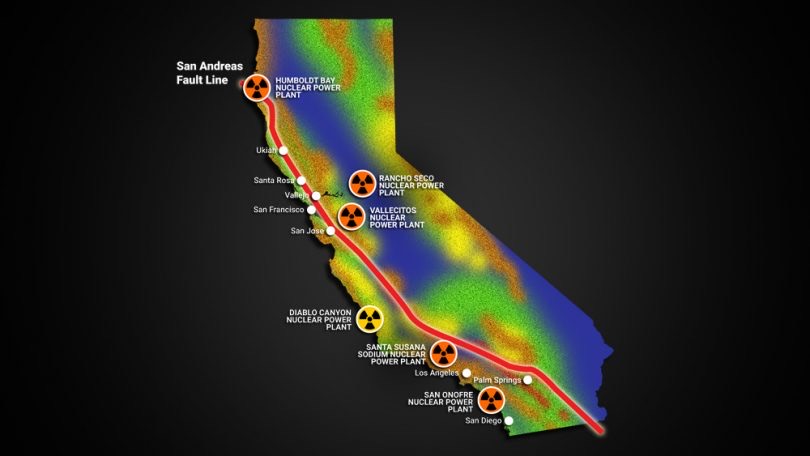 Red Mist briefing map of nuclear power plants along the San Andreas fault